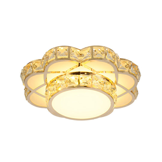Led Flush - Mount Flower Ceiling Light With Gold Finish & Clear Crystal Shade - Modernist Design