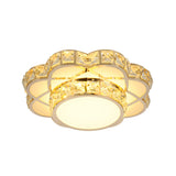 Led Flush-Mount Flower Ceiling Light With Gold Finish & Clear Crystal Shade - Modernist Design
