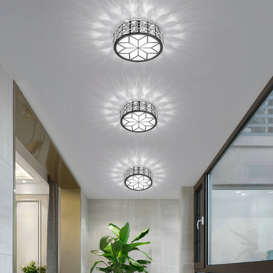 Clear Cut Crystal Led Ceiling Light With Floral Pattern - Modern Flush Mount