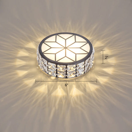 Clear Cut Crystal Led Ceiling Light With Floral Pattern - Modern Flush Mount / Warm