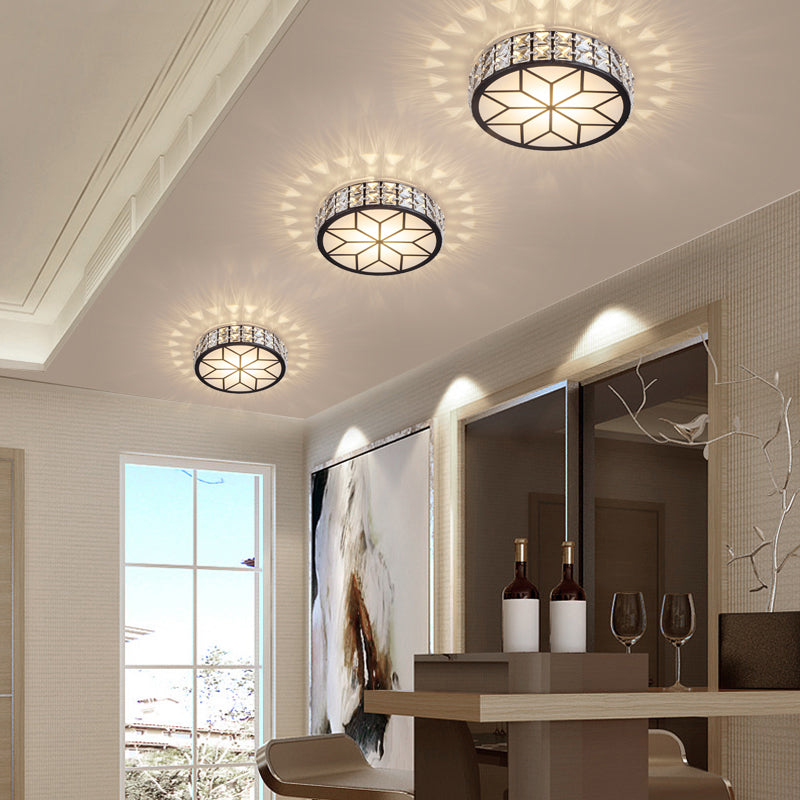 Clear Cut Crystal Led Ceiling Light With Floral Pattern - Modern Flush Mount