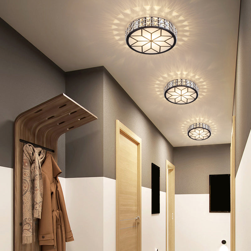 Clear Cut Crystal Led Ceiling Light With Floral Pattern - Modern Flush Mount