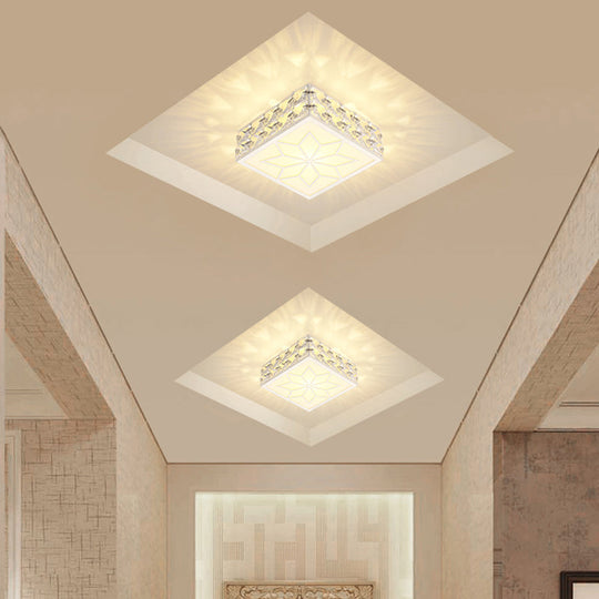 Modern Crystal Inserted Gold Finish Led Flush Mount Ceiling Light For Aisle