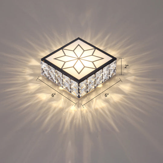 Clear Led Flushmount Ceiling Light With Beveled Crystal Square Design For A Minimalist Foyer Look /