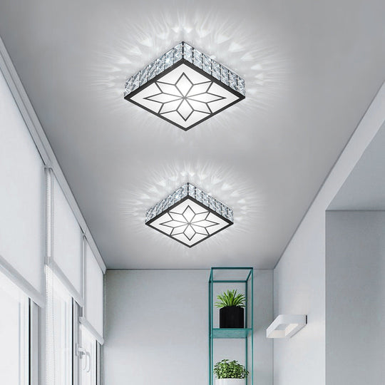 Clear Led Flushmount Ceiling Light With Beveled Crystal Square Design For A Minimalist Foyer Look