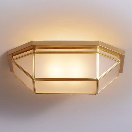 Sleek Brass Flush Mount Ceiling Lamp With Geometric Design - 2 - Light Fixture For Balcony