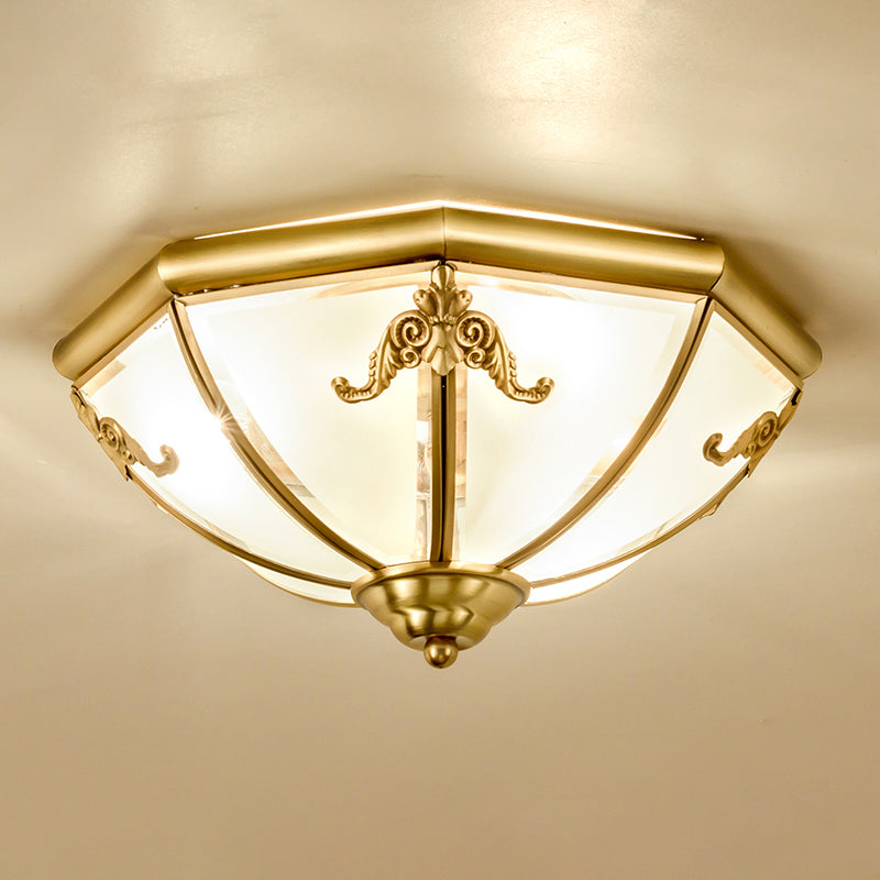 Traditional Flush Mount Ceiling Light For Dining Rooms - Dome Frosted Glass Shade Gold / 14’