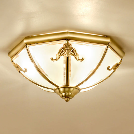 Traditional Flush Mount Ceiling Light For Dining Rooms - Dome Frosted Glass Shade Gold / 14’
