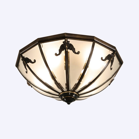 Traditional Flush Mount Ceiling Light For Dining Rooms - Dome Frosted Glass Shade Black / 14