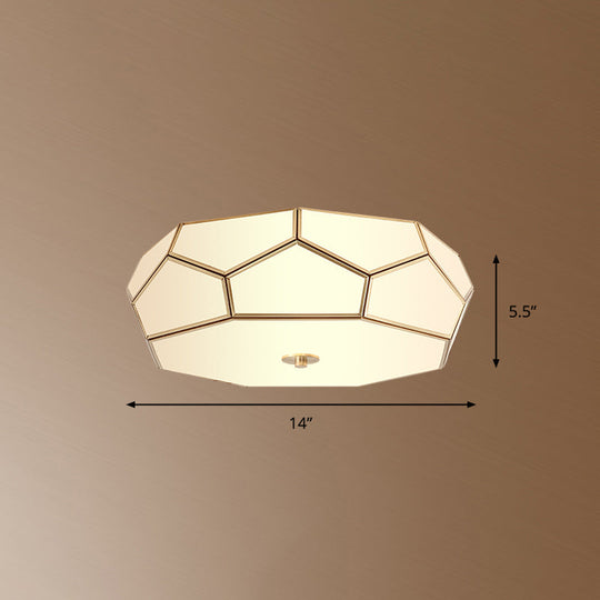 Minimalist Brass Flush Glass Ceiling Light For Bedroom - Polygon White Fixture / 14’