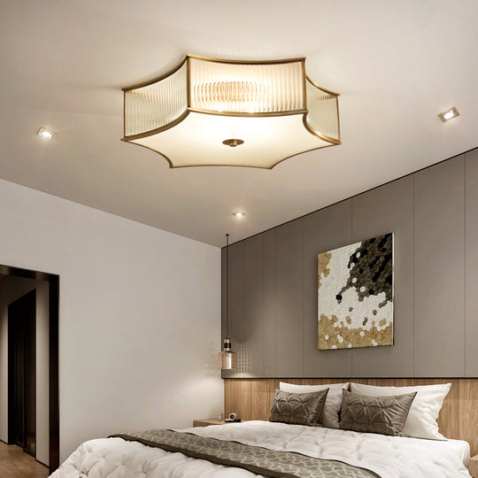Gold Hexagram Glass Flushmount Ceiling Lamp – Simplicity & Elegance For Bedroom Lighting