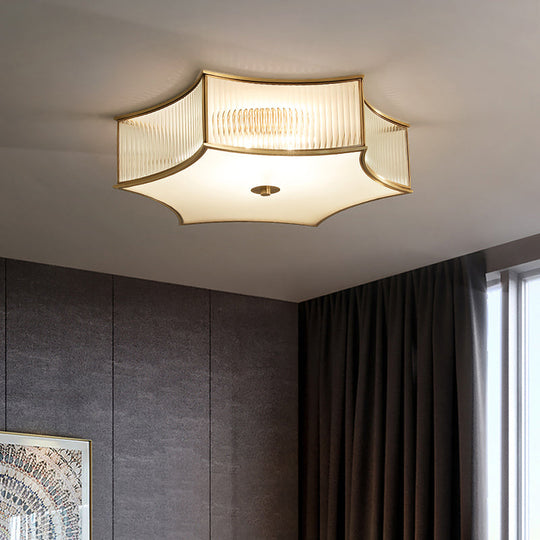 Gold Hexagram Glass Flushmount Ceiling Lamp Simplicity & Elegance For Bedroom Lighting