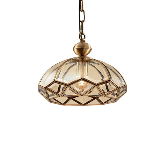 Antique Clear Glass Dome Pendant Light Fixture With Brass Suspension