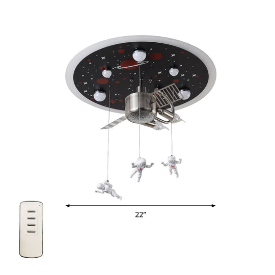 Satellite Astronaut - Themed Metal Flushmount Ceiling Light With 3 - Bulb For Children’s Room Red