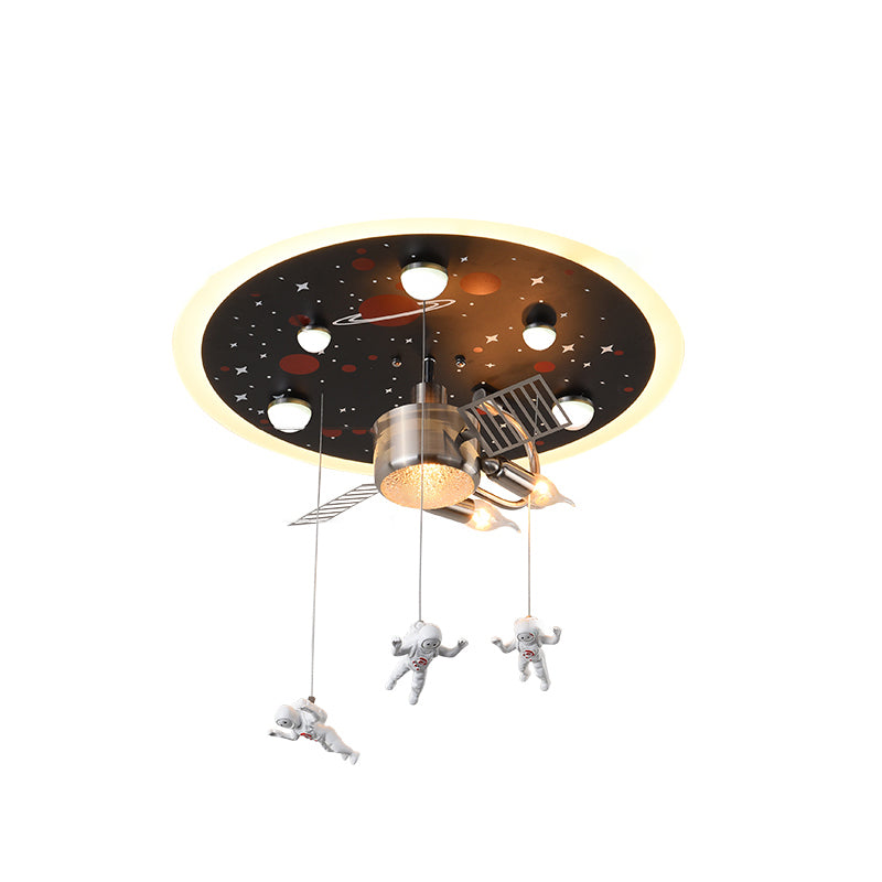 Satellite Astronaut - Themed Metal Flushmount Ceiling Light With 3 - Bulb For Children’s Room