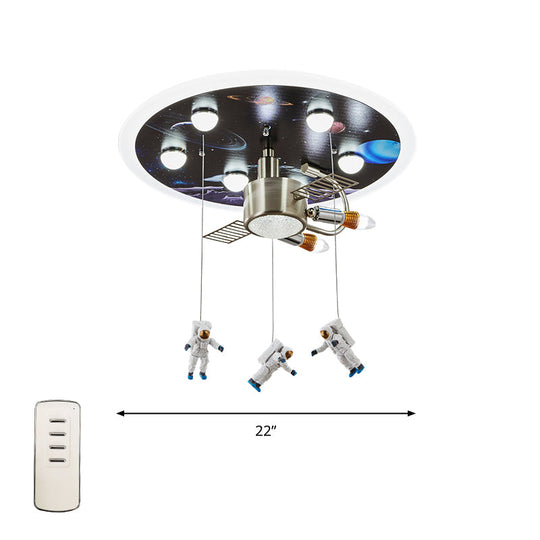 Satellite Astronaut - Themed Metal Flushmount Ceiling Light With 3 - Bulb For Children’s Room Blue