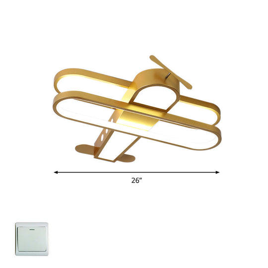 Cartoon Biplane Led Ceiling Flush Light For Boys Room - Acrylic Flush - Mount Fixture Yellow /