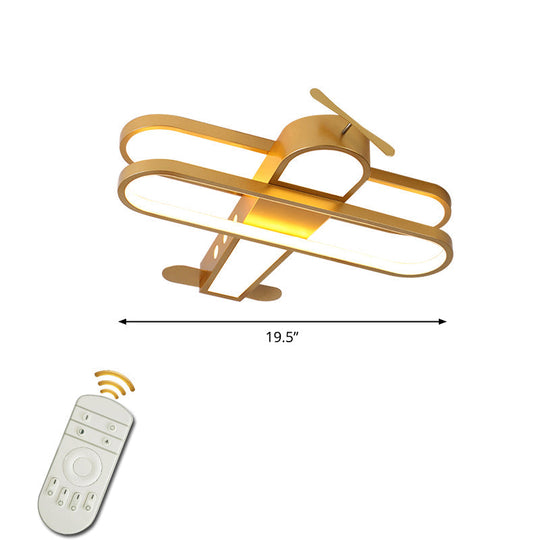 Cartoon Biplane Led Ceiling Flush Light For Boys Room - Acrylic Flush - Mount Fixture Yellow /