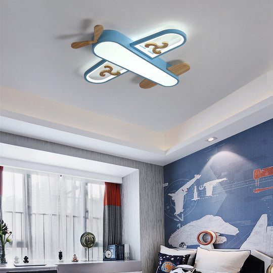 Kid’s Plane Led Ceiling Light With Wooden Accents For Bedroom Flush Mount