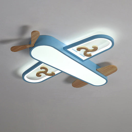 Kid’s Plane Led Ceiling Light With Wooden Accents For Bedroom Flush Mount Blue / 21.5’ Warm