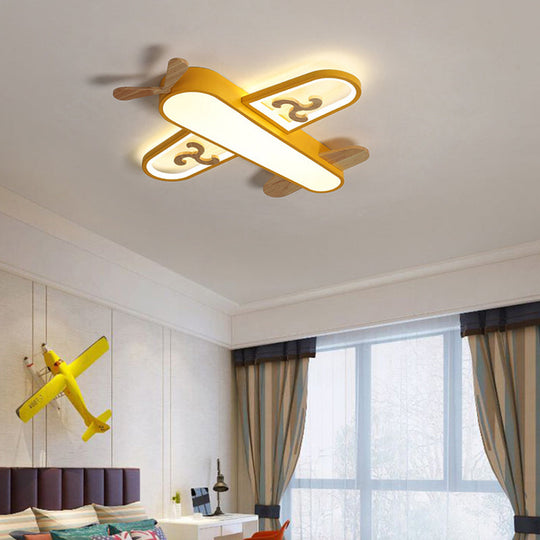 Kid’s Plane Led Ceiling Light With Wooden Accents For Bedroom Flush Mount