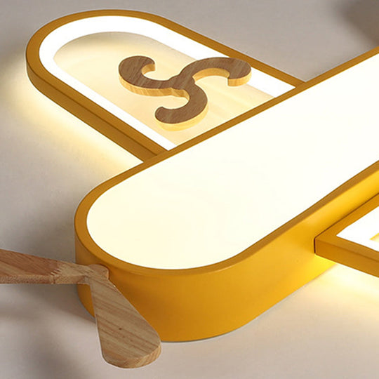 Kid’s Plane Led Ceiling Light With Wooden Accents For Bedroom Flush Mount