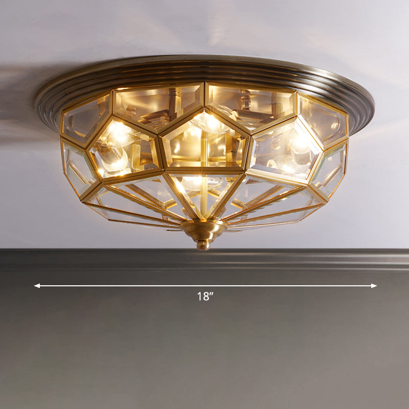Antique Black & Brass Bedroom Flushmount Light With Clear Glass / 18