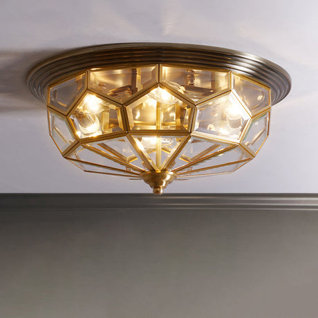 Antique Black & Brass Bedroom Flushmount Light With Clear Glass