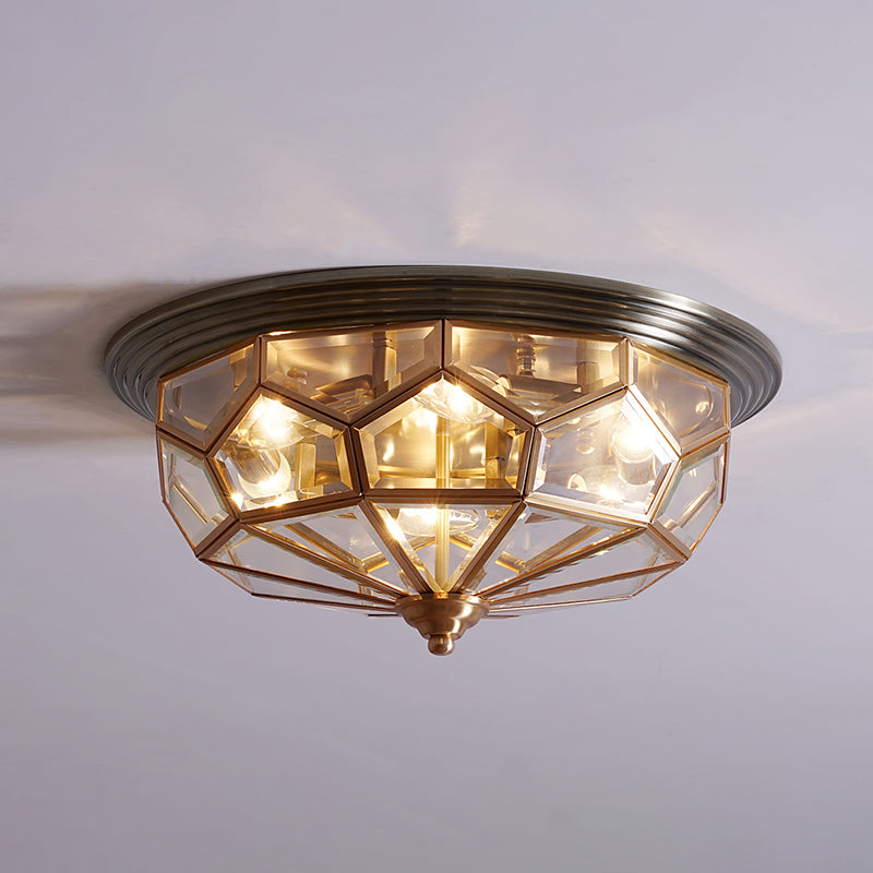 Antique Black & Brass Bedroom Flushmount Light With Clear Glass
