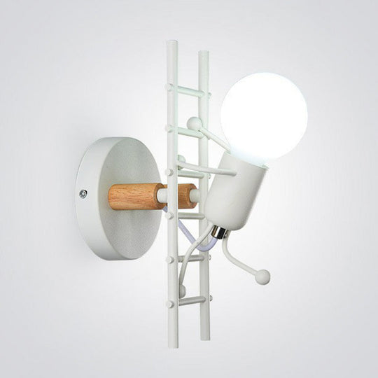 Ladder Stick Man Wall Mounted Metal Light - Decorative 1-Head Bedside Lighting White