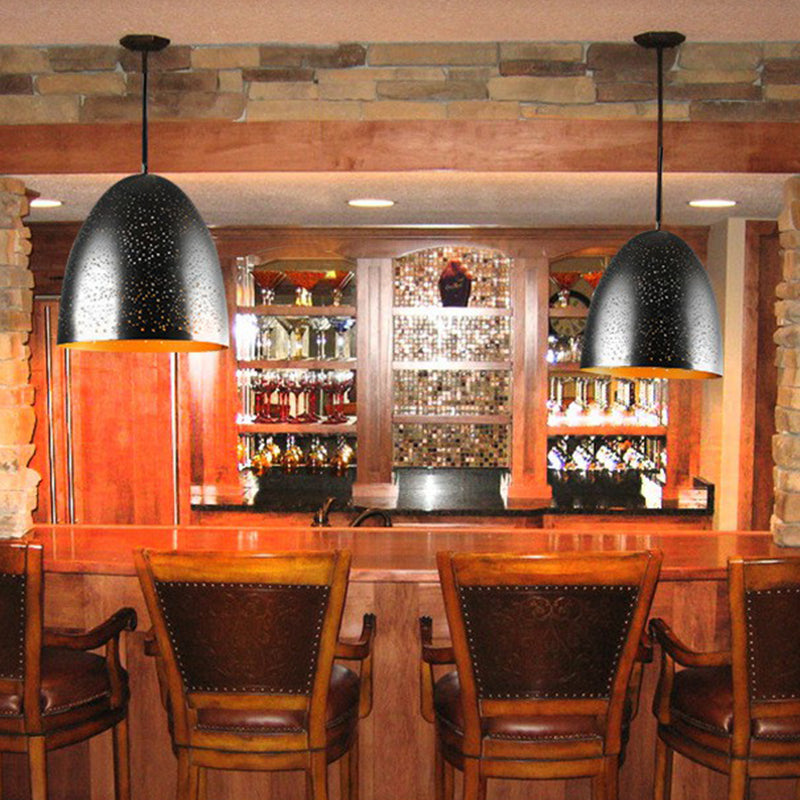 Industrial Metal Pendant Light W/ 1 Head - Circle Cutouts Design Black