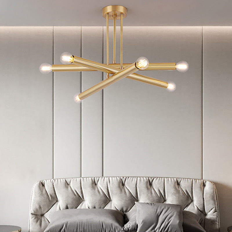 Modernist Gold Metal Bedroom Pendant Chandelier with Multiple Lights Ceiling Hung Light Fixture Gold