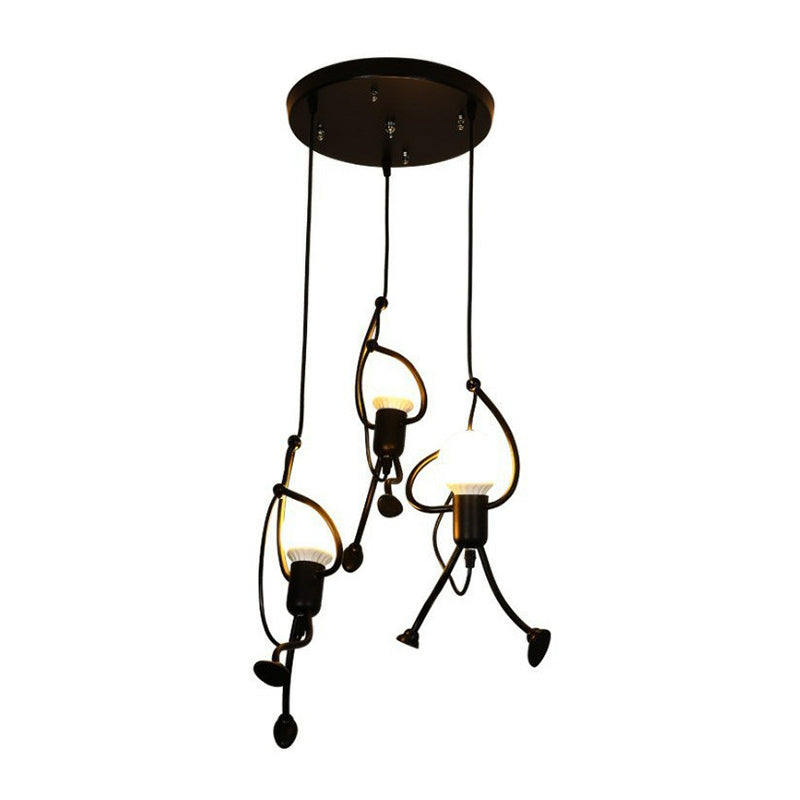 Modern Black Stick Figure Ceiling Light - 3-Bulb Metal Hanging Fixture