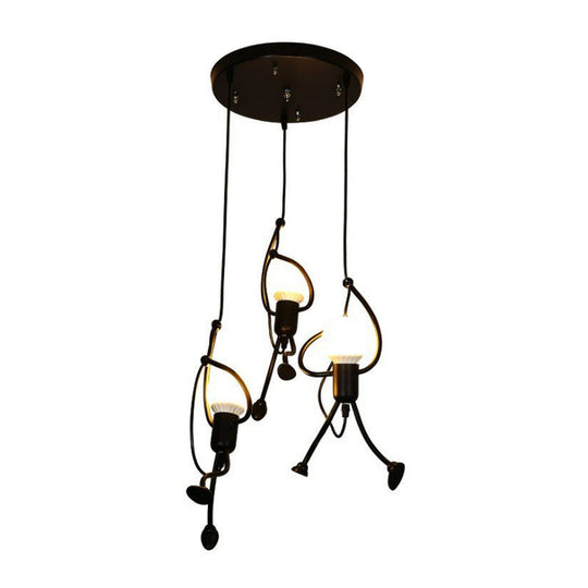 Modern Black Stick Figure Ceiling Light - 3-Bulb Metal Hanging Fixture
