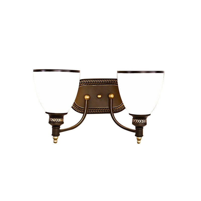 Vintage Bell Shaped Wall Light With Opaline Glass Sconce - Brown Ideal For Corridors