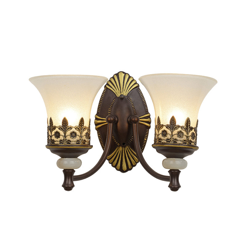 Rustic Flared Bedroom Sconce Wall Lamp With Frosted White Glass