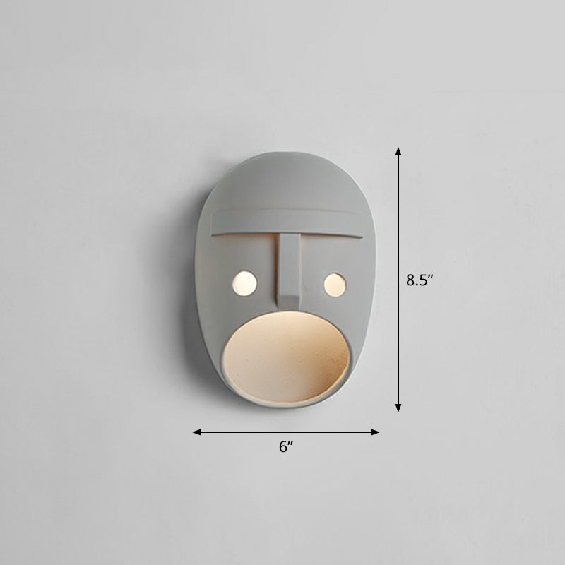 Funny Face Wall Sconce Led Light For Bedroom In Grey Resin / Cylinder