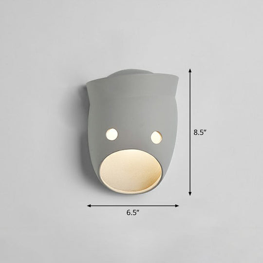 Funny Face Wall Sconce Led Light For Bedroom In Grey Resin / Round