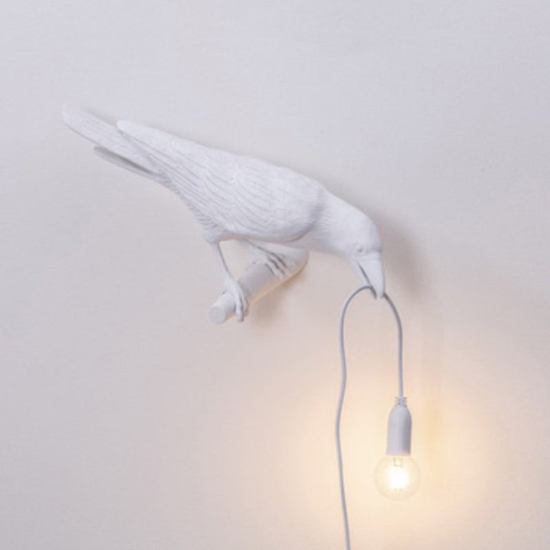 Raven Resin Wall Sconce: Artistic 1-Head Lamp With Exposed Bulb Design White / Left