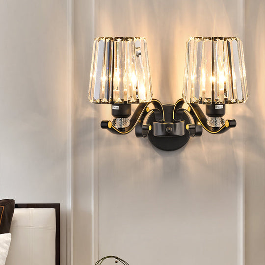 Modern Black Wall Sconce Light With Crystal Shade - Stylish Living Room Lamp