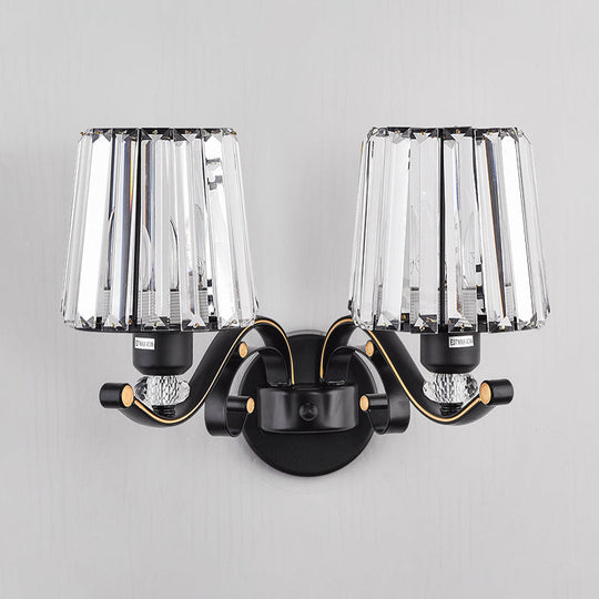 Modern Black Wall Sconce Light With Crystal Shade - Stylish Living Room Lamp 2 /