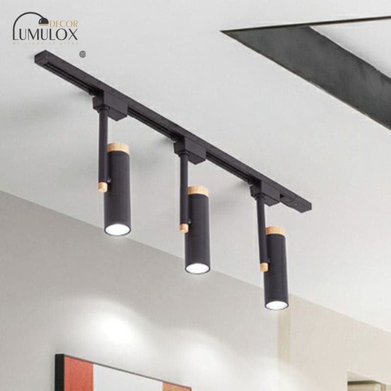 Nordic Tubular Metallic Spotlight With Wood Cap Ceiling Lamp