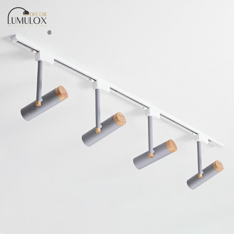 Nordic Tubular Metallic Spotlight With Wood Cap 4 / Grey Ceiling Lamp