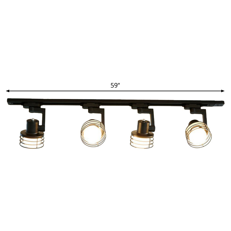 Black Wire Cage Semi Flush Mount Ceiling Light - Nordic Style 4 - Bulb Metal Track Lamp For Dining