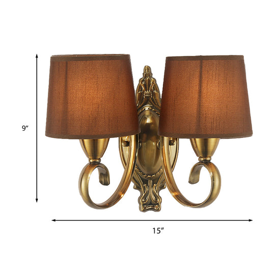 Traditional Wall Mount Lamp 1/2-Light Metal Sconce With Fabric Shade In Coffee For Living Room