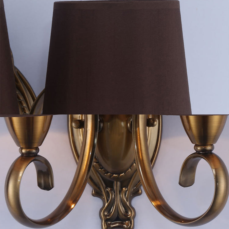 Traditional Wall Mount Lamp 1/2-Light Metal Sconce With Fabric Shade In Coffee For Living Room