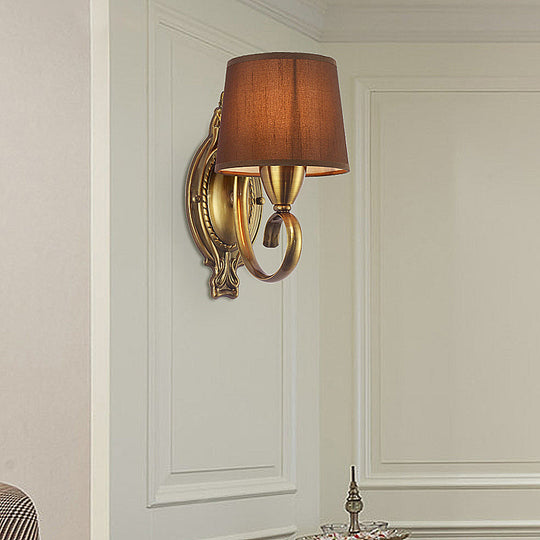 Traditional Wall Mount Lamp 1/2-Light Metal Sconce With Fabric Shade In Coffee For Living Room 1 /