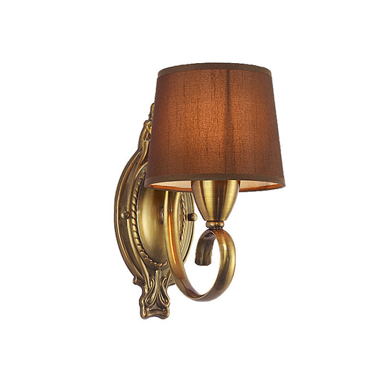 Traditional Wall Mount Lamp 1/2-Light Metal Sconce With Fabric Shade In Coffee For Living Room