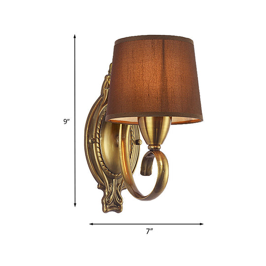 Traditional Wall Mount Lamp 1/2-Light Metal Sconce With Fabric Shade In Coffee For Living Room