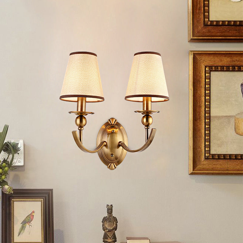 Vintage Conical Fabric Shade Wall Light Brass Sconce For Bedroom Lighting 2 /